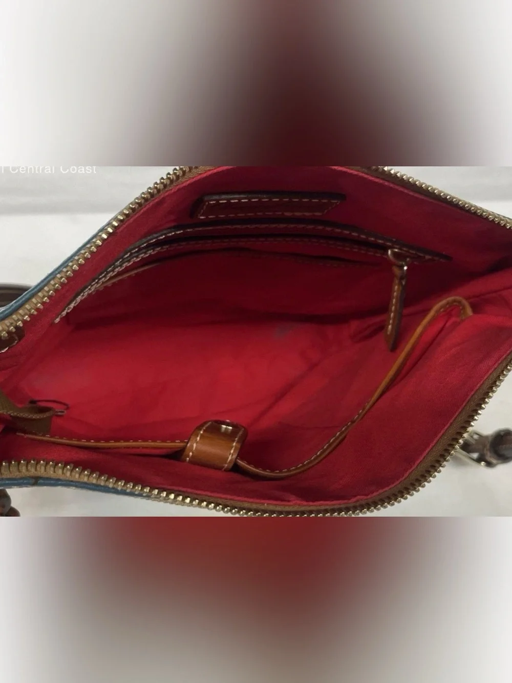 Dooney & Bourke Teal Leather Crossbody with Tan Trim and Gold Hardware